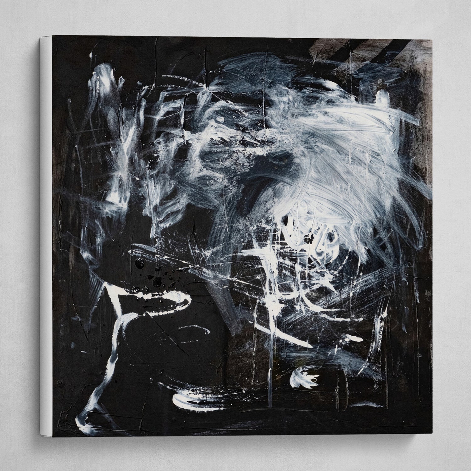 Abstract black and white painting on a gray background by Alta Mihartescu